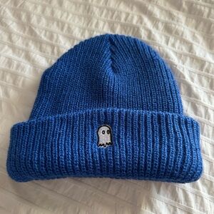 dark blue knit ghost beanie